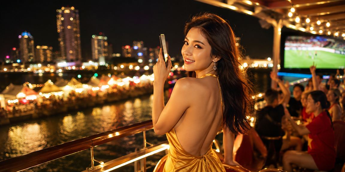 Người dùng xem kèo thể thao trên điện thoại tại chợ đêm Nha Trang